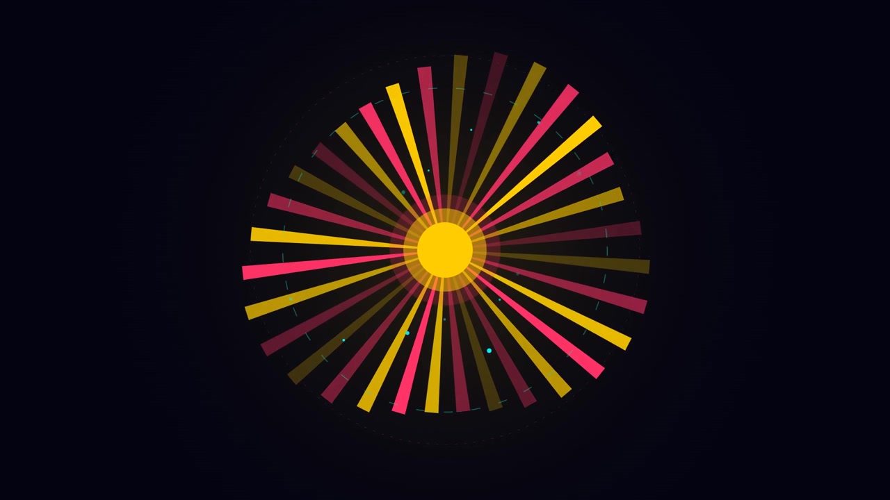 Abstrakte radiale Motion-Grafik mit pulsierenden bunten Balken