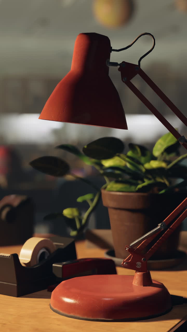 책상 위 에 있는 빨간색 책상 램프