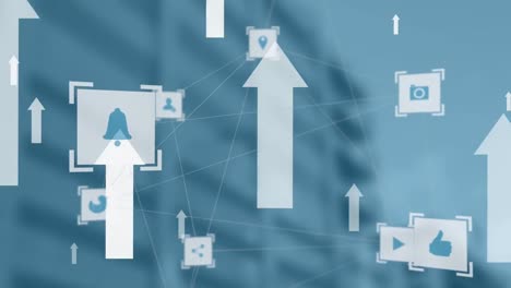 Animation-of-network-of-connections-with-icons-over-cityscape