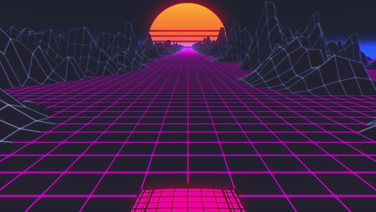 animación retro futurista sin costuras de un coche con un sol en el fondo