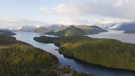 an inlet of water by mountains and blue ocean in the pacific northwest coast of canada