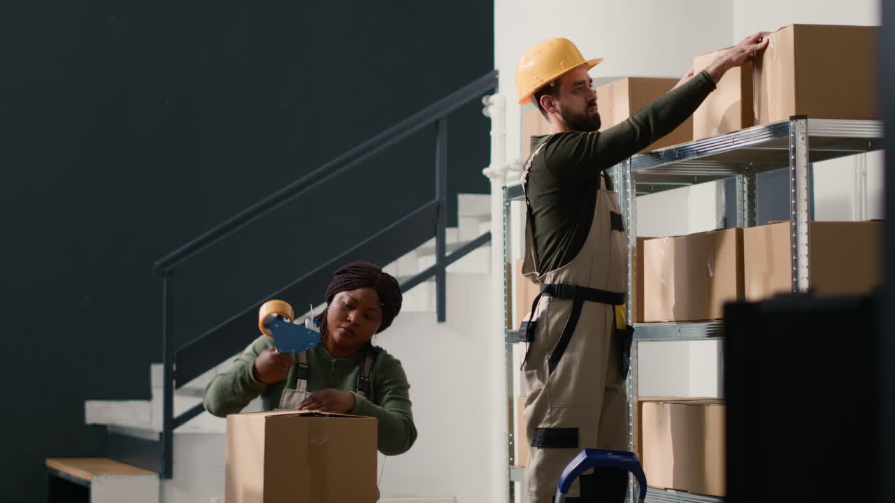 Warehouse Workers Packing Boxes for Shipping