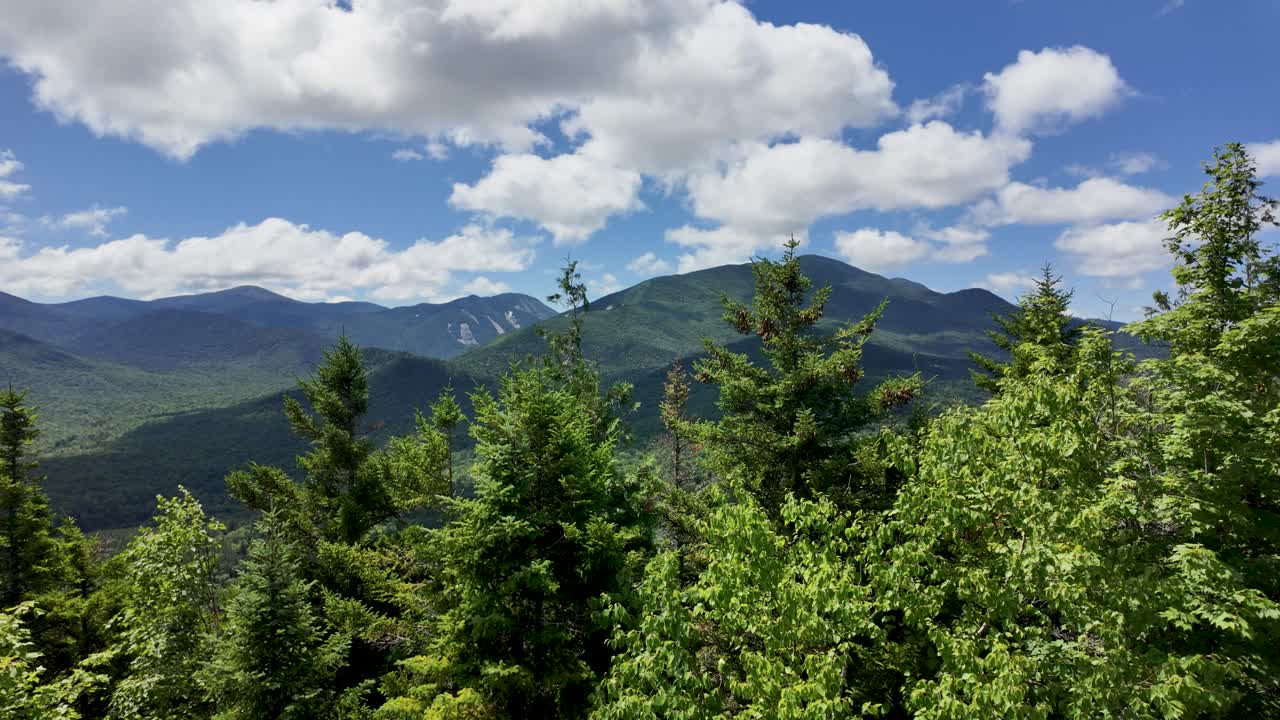 Panning view from atop Mt.Jo in the Adirondack Mountains showing some of the High Peaks on a beautiful summer day