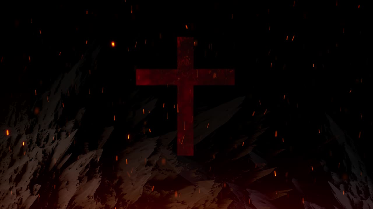 지옥의 불에 대한 거룩한 십자가 배경 cinemagraph
