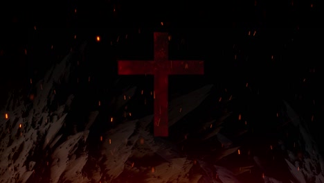 holy cross on hell fire background cinemagraph