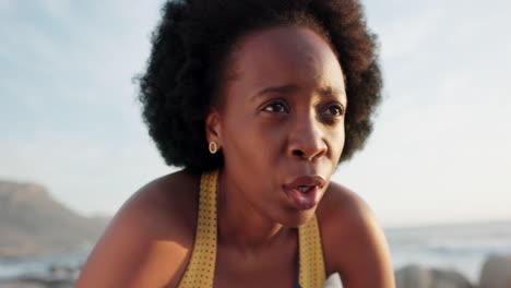 cansada, retrato y mujer negra haciendo ejercicio