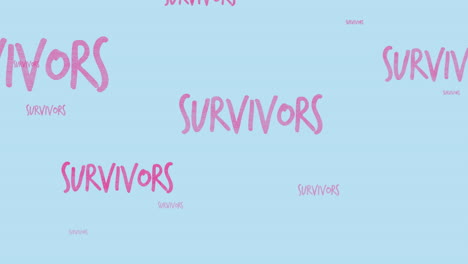 animación de múltiples textos de sobrevivientes rosados volando sobre un fondo azul