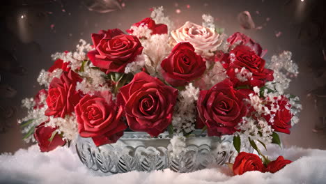 a colorful vase filled with red and white flowers
