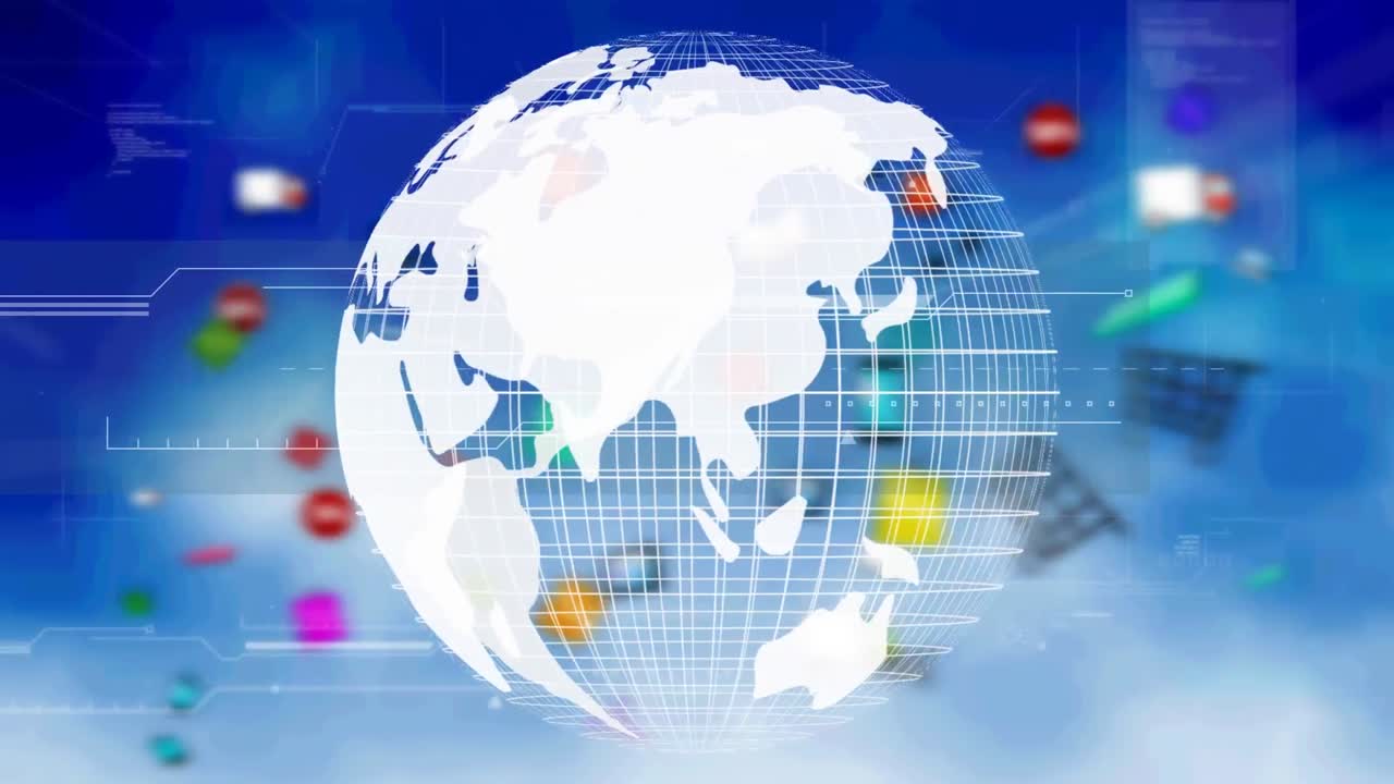 아이콘과 연결 네트워크와 함께 지구의 애니메이션