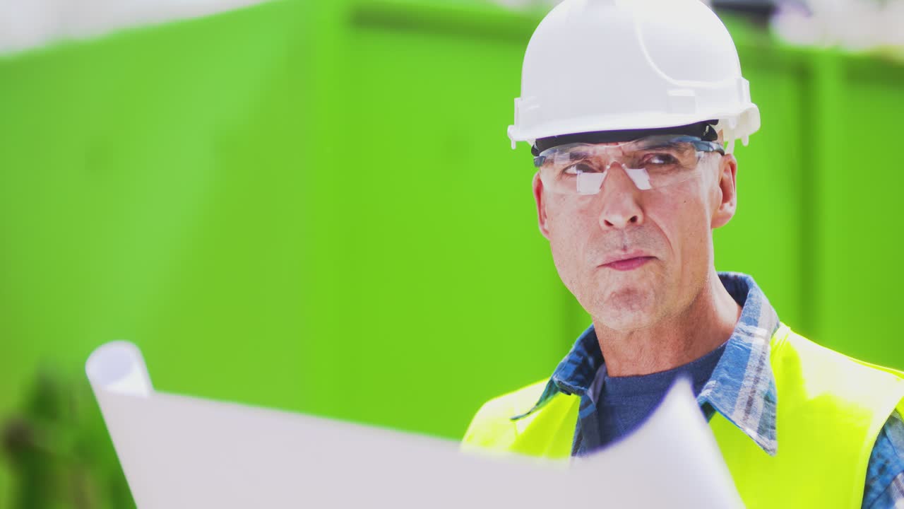 ingeniero masculino explicando mientras sostiene un plano