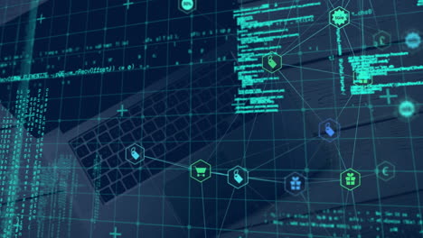 Animation-of-network-of-connections-with-data-processing-over-laptop