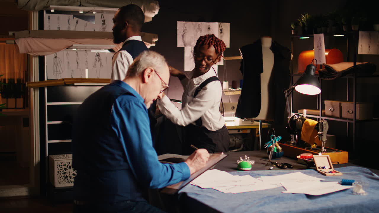 고객 의 몸 을 측정 하는 맞춤사 팀