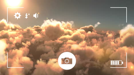 animación de la pantalla de la cámara sobre nubes y sol