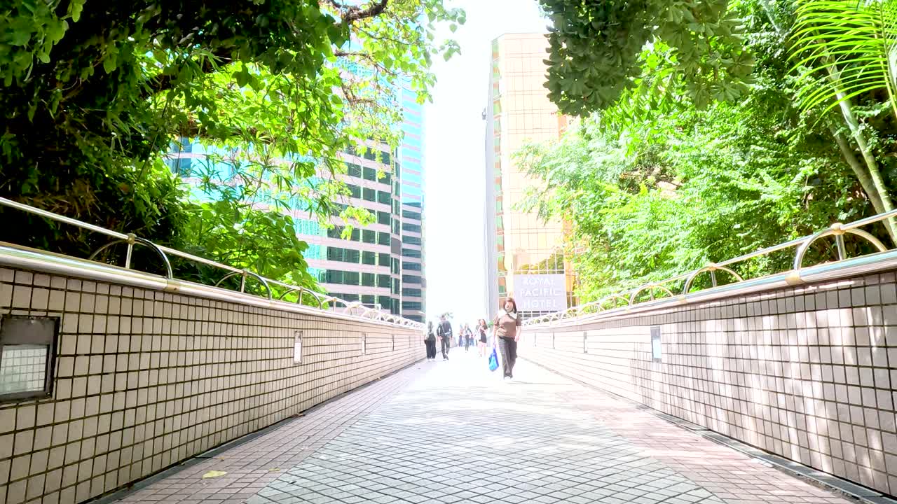 울창 한 도시 산책로 를 고 있는 사람 들