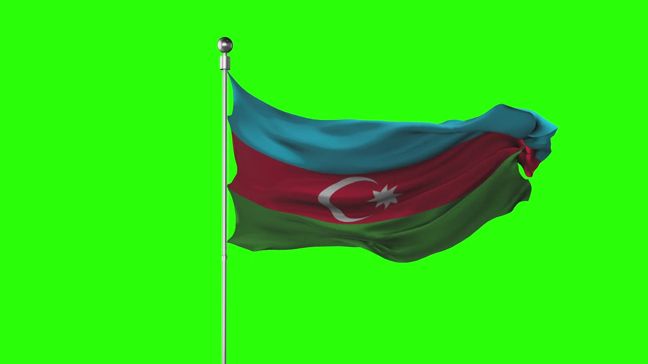 Aserbajdsjans nationalflag vajende på grøn skærm. Chroma key-animation. Illustration af aserbajdsjansk politik