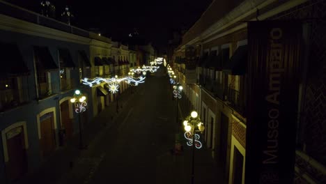 aerial footage of the christmas light decorations in the streets of puebla city