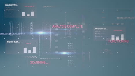 animation of map, graphs, loading bars and computer language against cracked wall in background