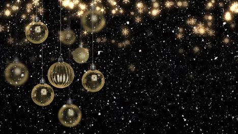 animación de bolas de navidad sobre la nieve que cae