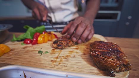 jamaican jerked chicken being sliced