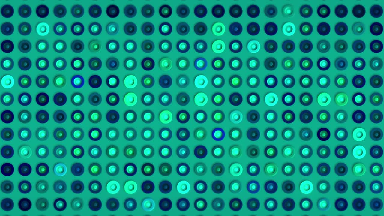 fondo azul con botones brillantes, bucle sin costuras. movimiento. patrón simétrico de mosaico con pequeñas siluetas redondas