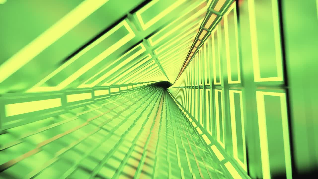 Abstract Green Neon Light Tunnel Moving Forward