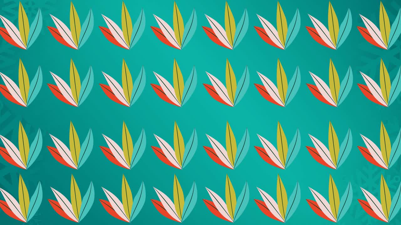 파란색 배경에 다채로운 잎 줄의 애니메이션