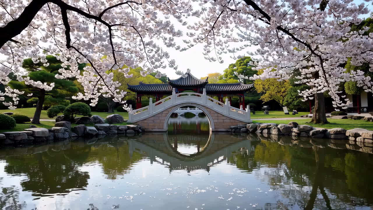 Beautiful Cherry Blossoms in an Asian Garden