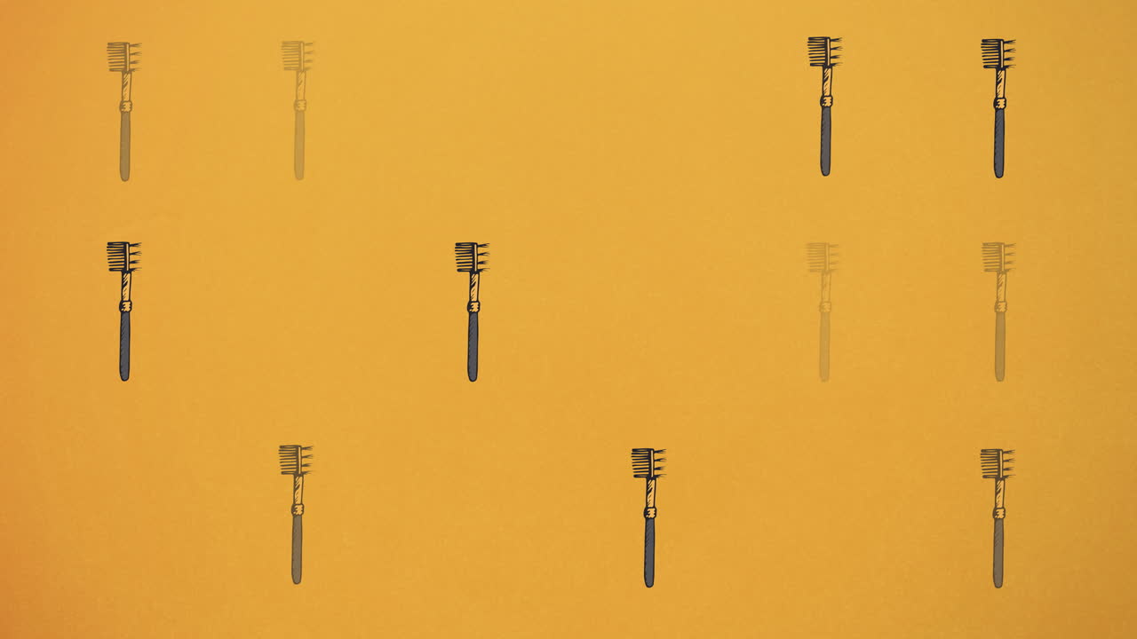 노란색 배경에 반복되는 메이크업 브러쉬의 애니메이션