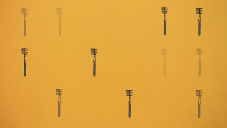 animación de pincel de maquillaje repetido en fondo amarillo