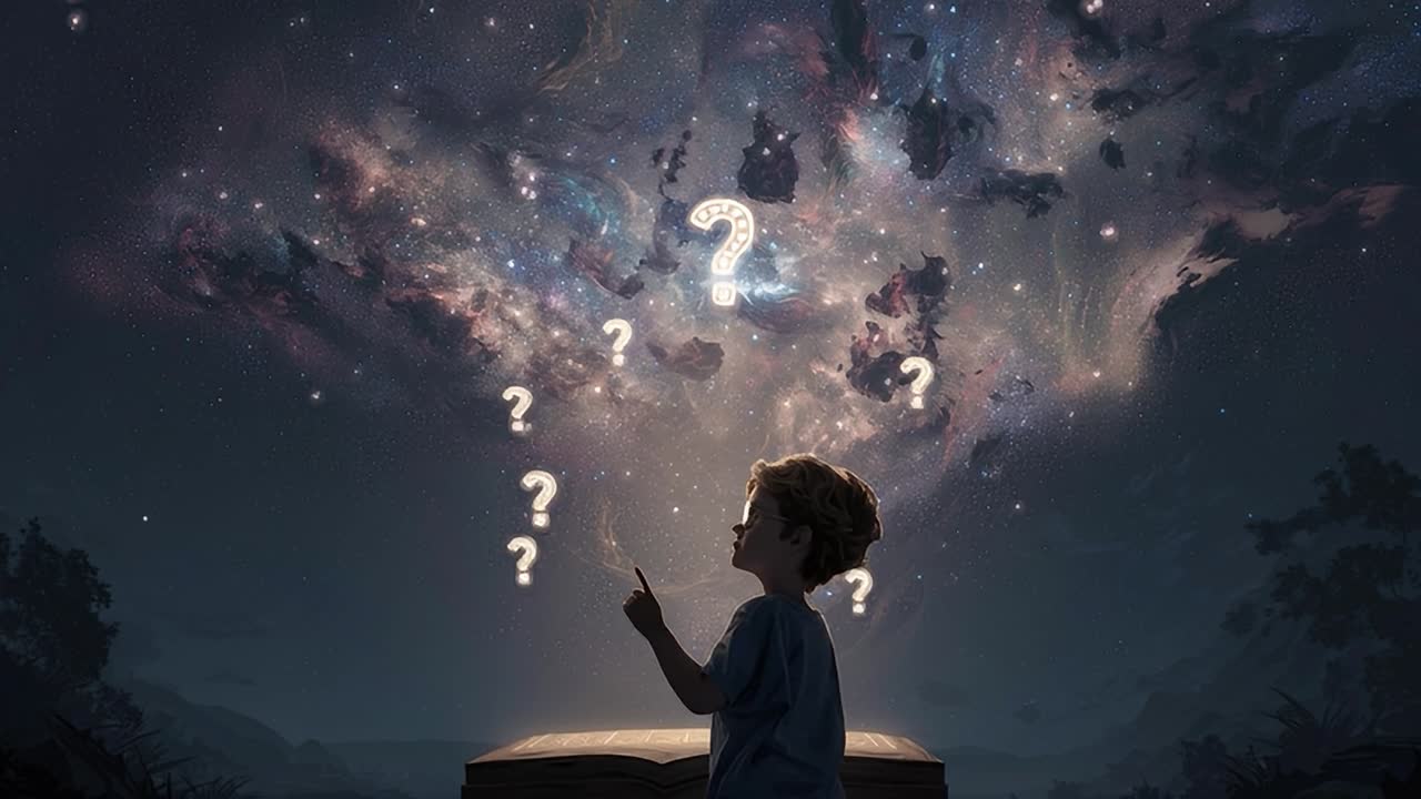 Child exploring the mysteries of the universe on a starlit night