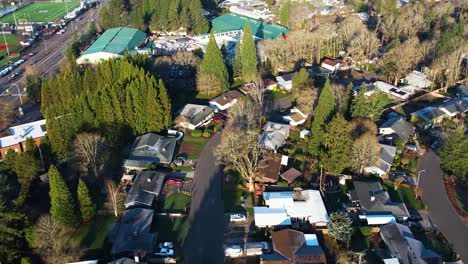 4K-aerial-drone-shot-overlooking-Pacific-Northwest-suburbs