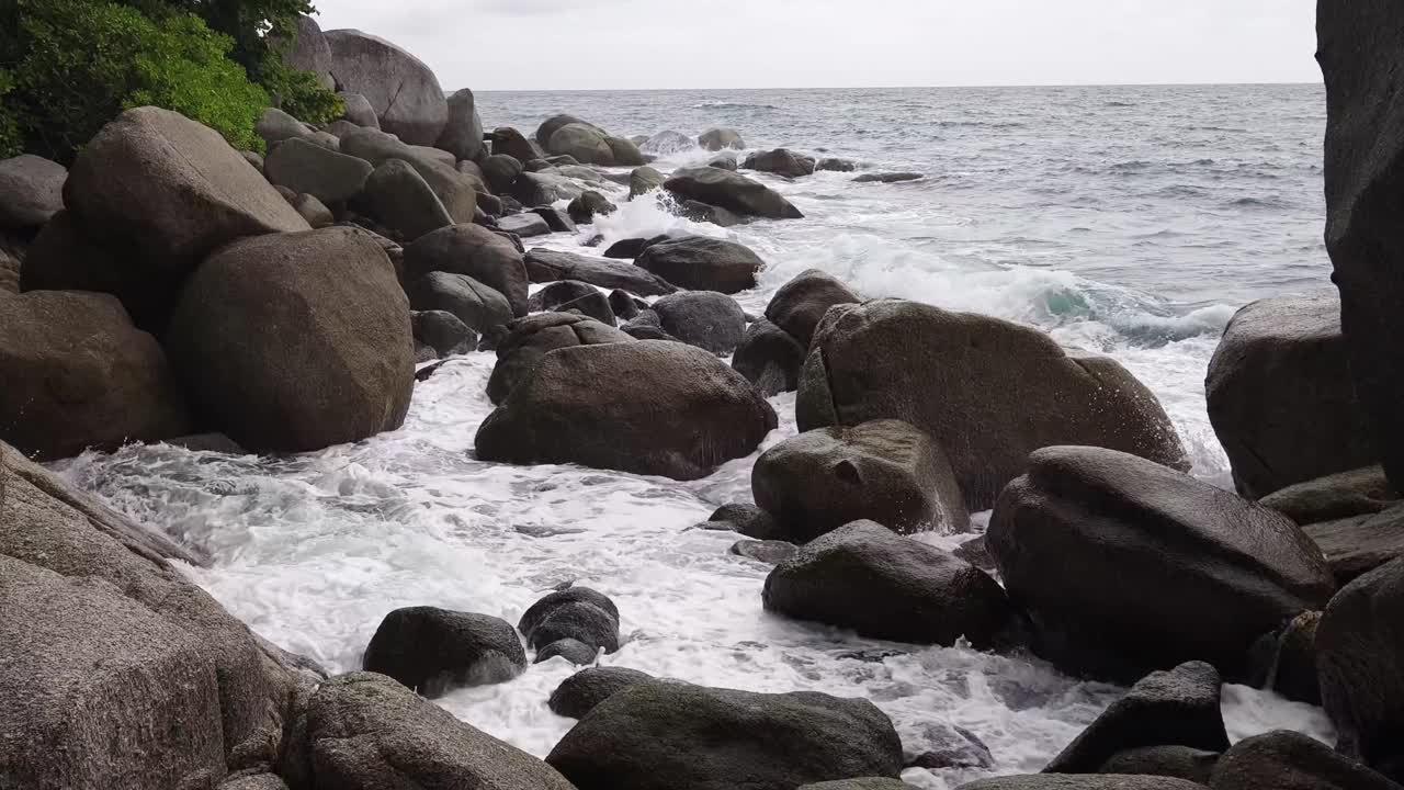 Waves Crashing on a Rocky Coastline
