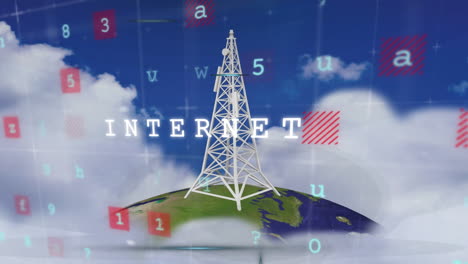 textos de concepto de red informática contra nubes en el cielo