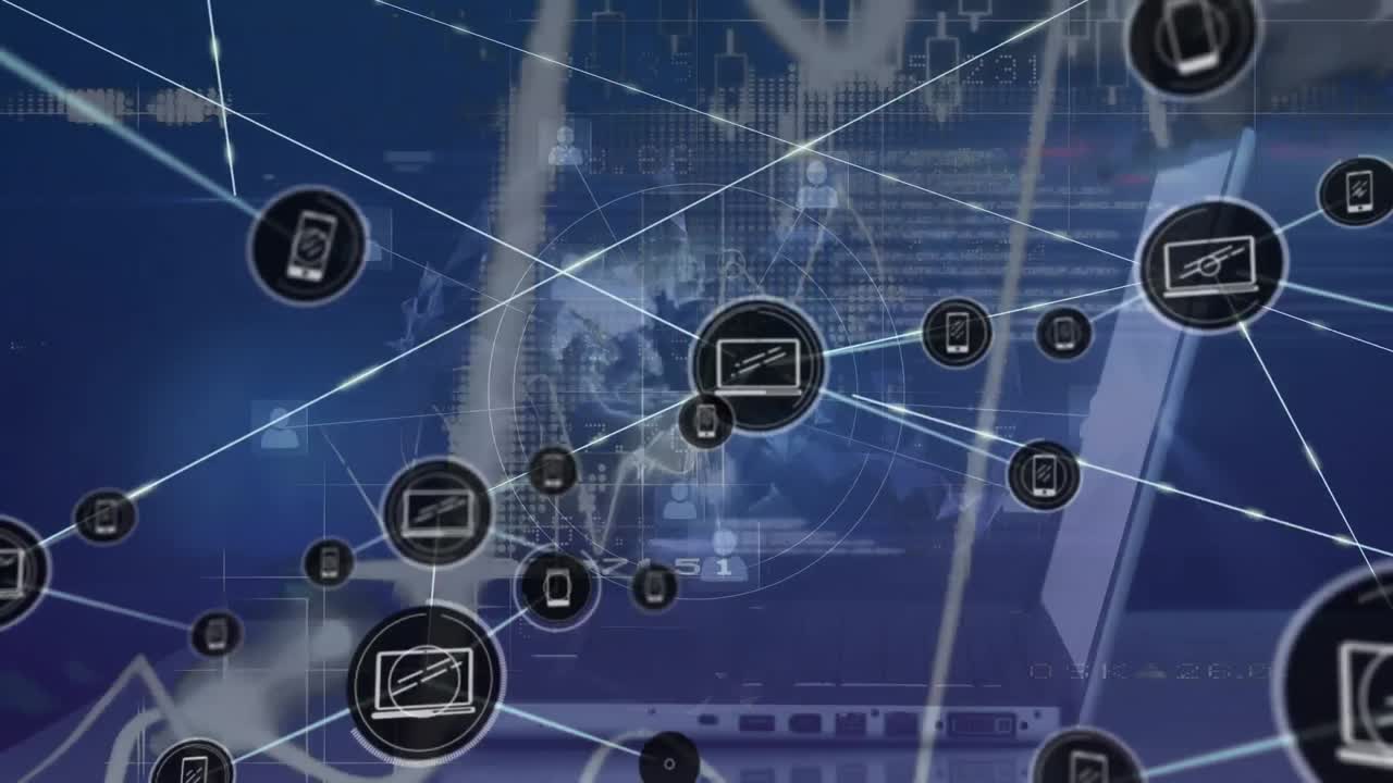 Animation of networks of connections and data processing over globe