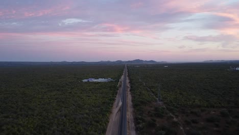 Baja-Road-from-La-Paz-to-Cabo-San-Lucas-with-a-pink-sky-background