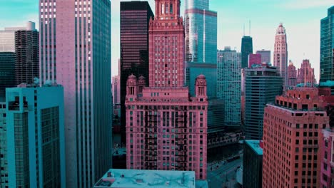 vibrant hyperlapse of chicago downtown in the winter with smoke coming from horns