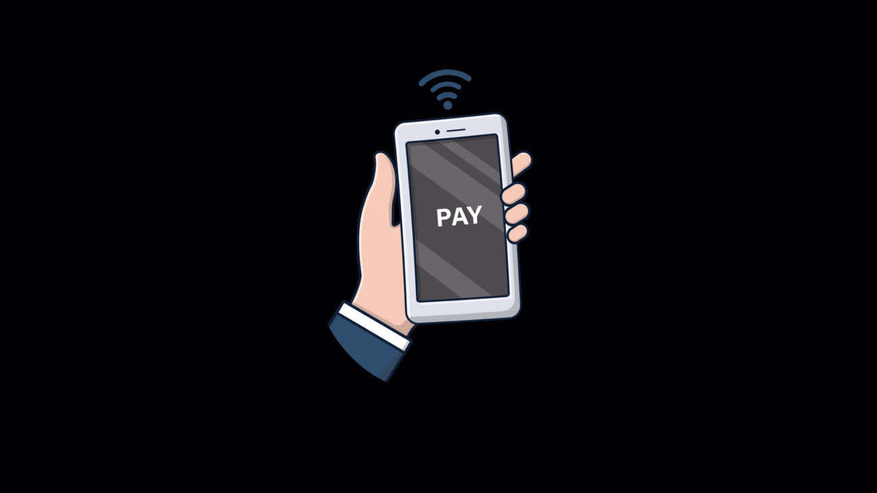 Animated Hand Holding Smartphone for Contactless Mobile Payment