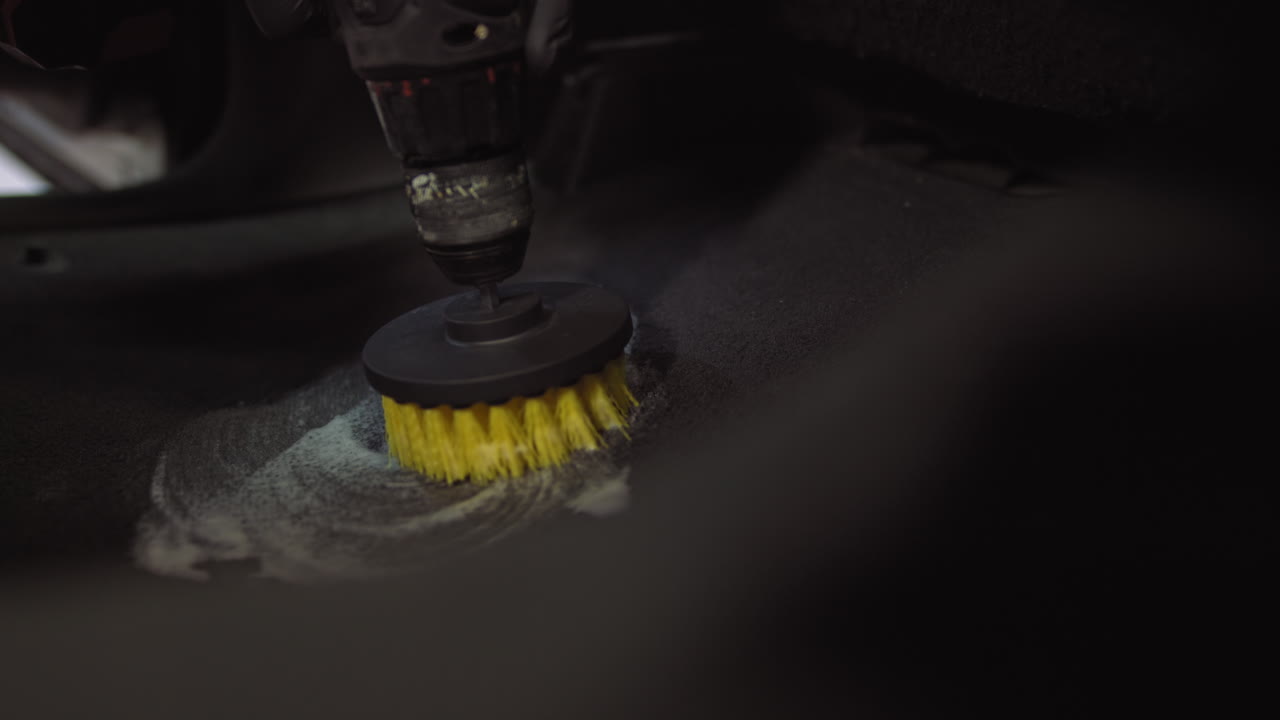 Cleaning a Car Interior with a Drill Brush