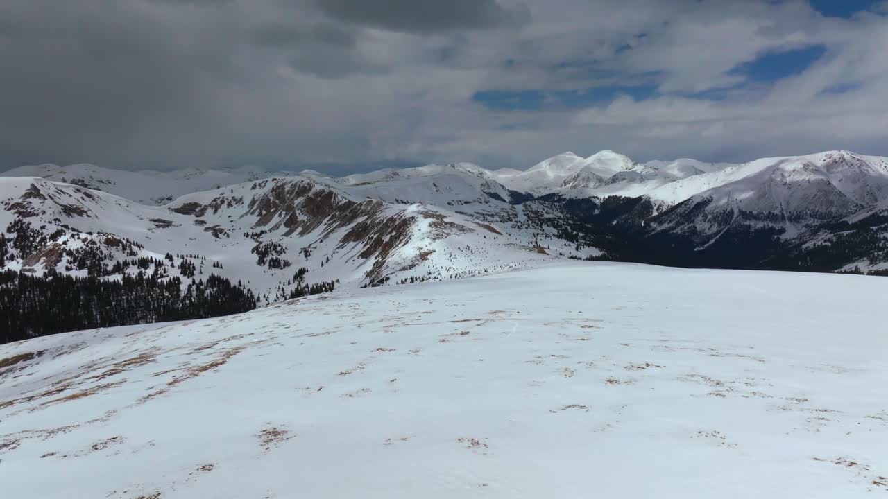 Montezuma Deer Creek Grays and Torreys Kelso Ridge peak Rocky Mountains winter deep snowpack aerial drone Colorado deep backcountry avalanche terrain chutes cornice Arapaho National Forest circle left