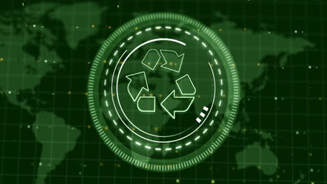 recycling symbol on a green world map