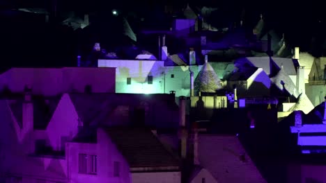 night shot of trulli in alberobello town italy during christmas