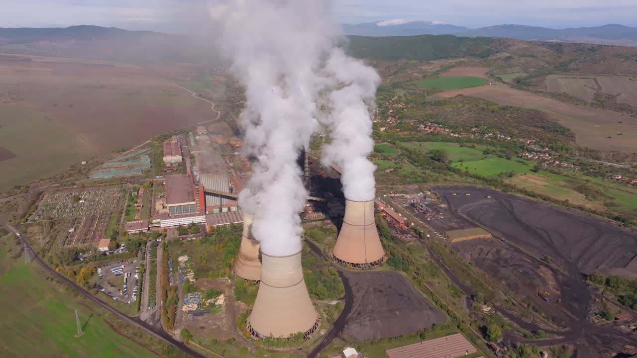Power plant dominates peaceful rural view, Bulgaria