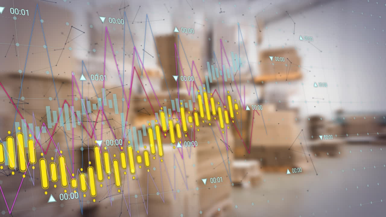 Animation af finansiel databehandling over et lager.