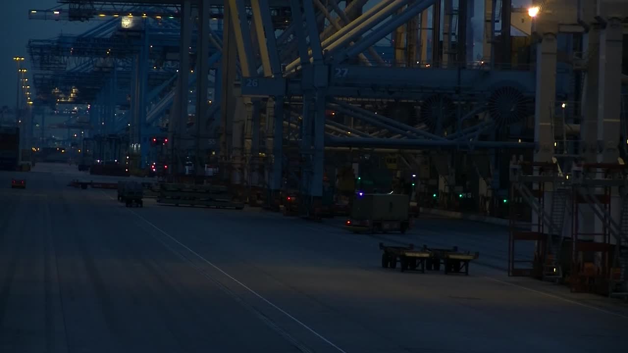 automatic container vehicles crossing around after sunset