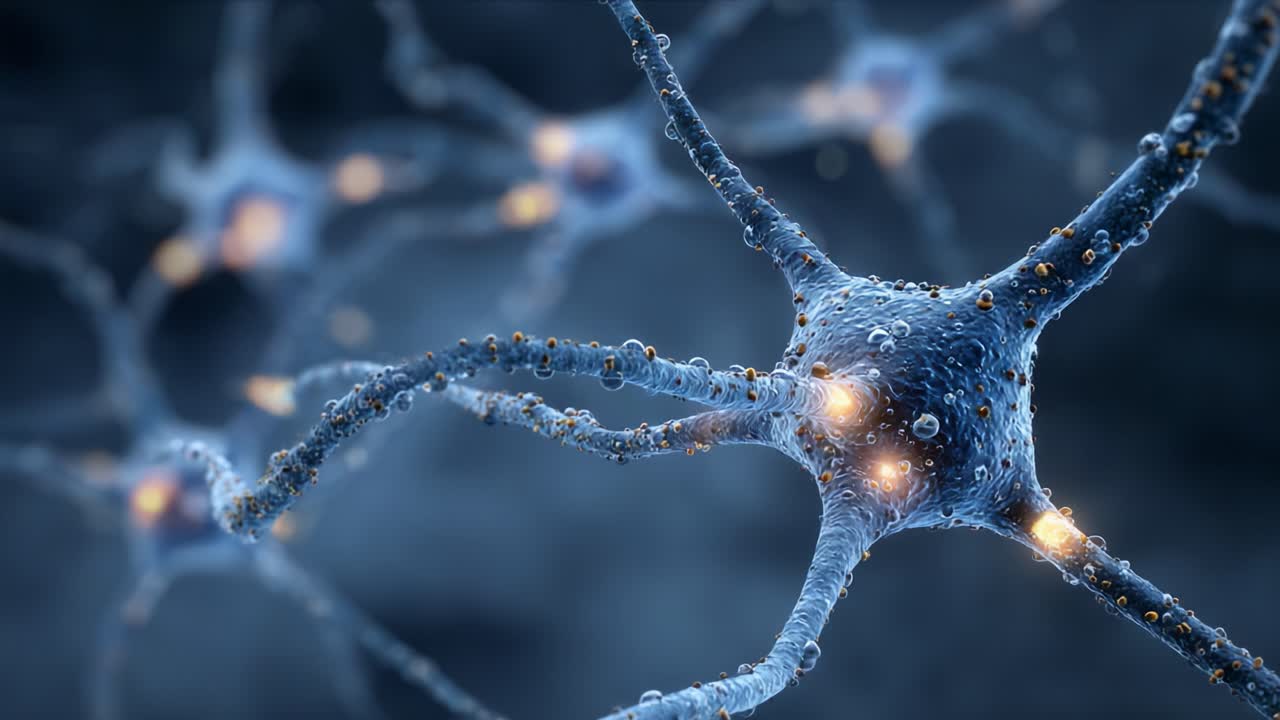 A fascinating close-up view of neural networks showcasing interconnected neurons with glowing synapses, representing the intricate pathways of brain communication and cognitive function