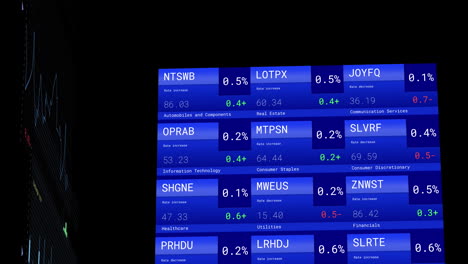 animation of financial data processing with screens over black background