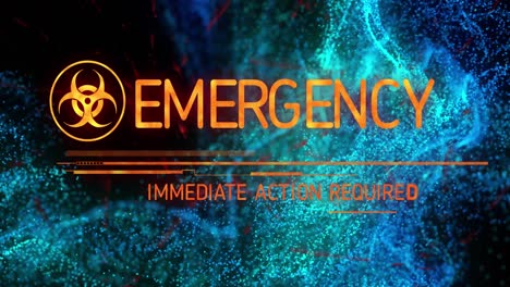 animation of emergency text and data processing over glowing mesh