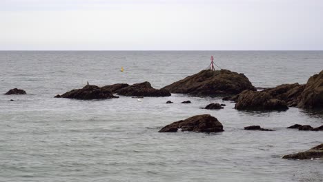 warning marker on some rocks at the edge of the looe estuary in looe, cornwall, england, uk