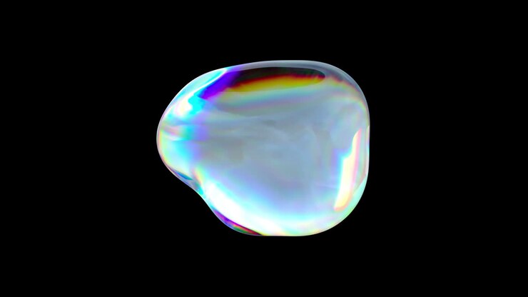 Blob liquido iridescente che si trasforma su sfondo nero