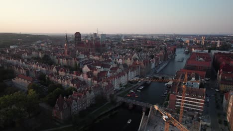 aerial view of gdansk, poland at sunset